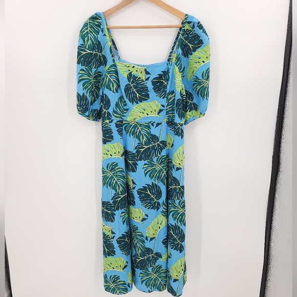 Draper James "June" 100% Linen Tropical Floral Midi Dress Pockets - Picture 2 of 16